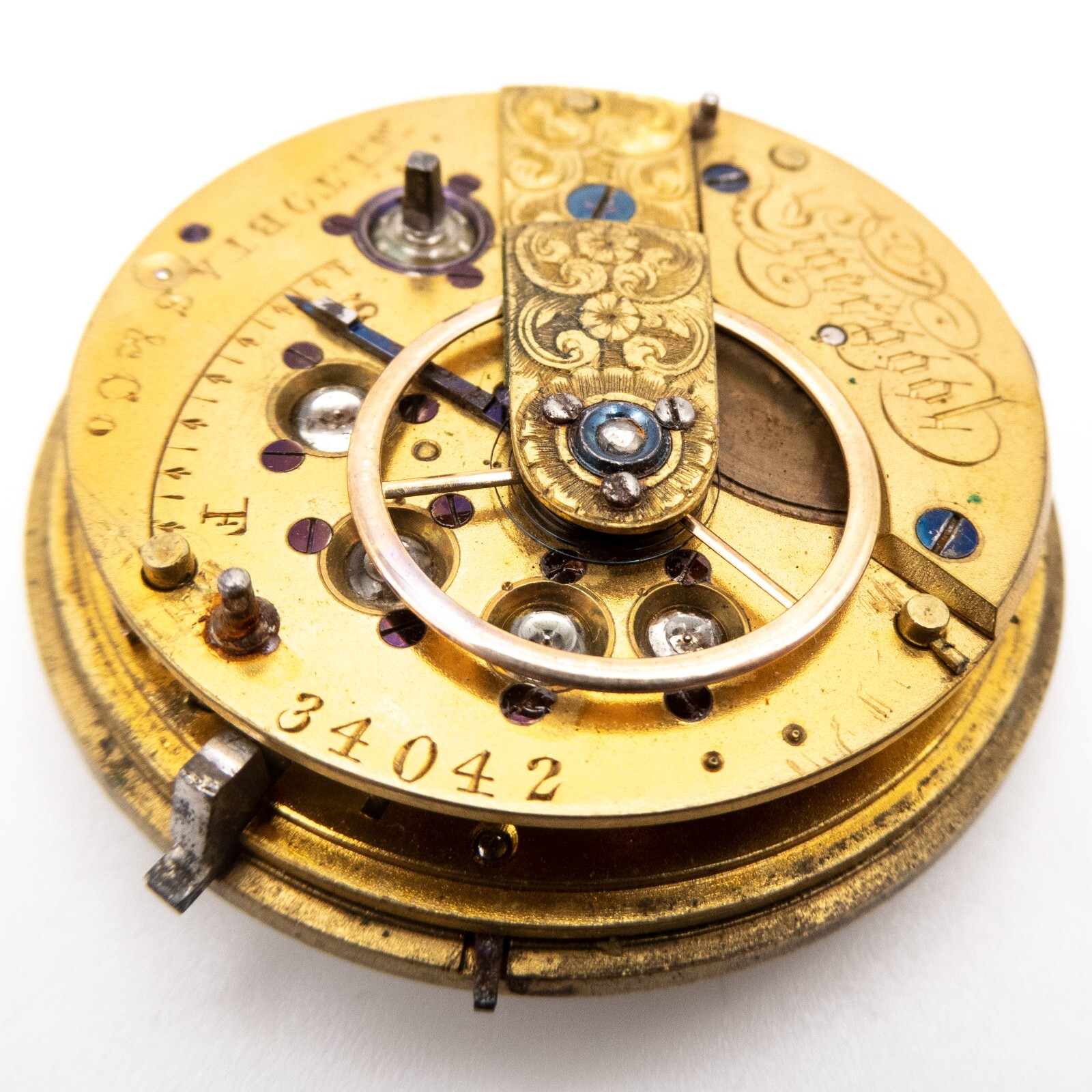 M.I. Tobias & Co. of Liverpool English Antique Fusee Pocket Watch Movement