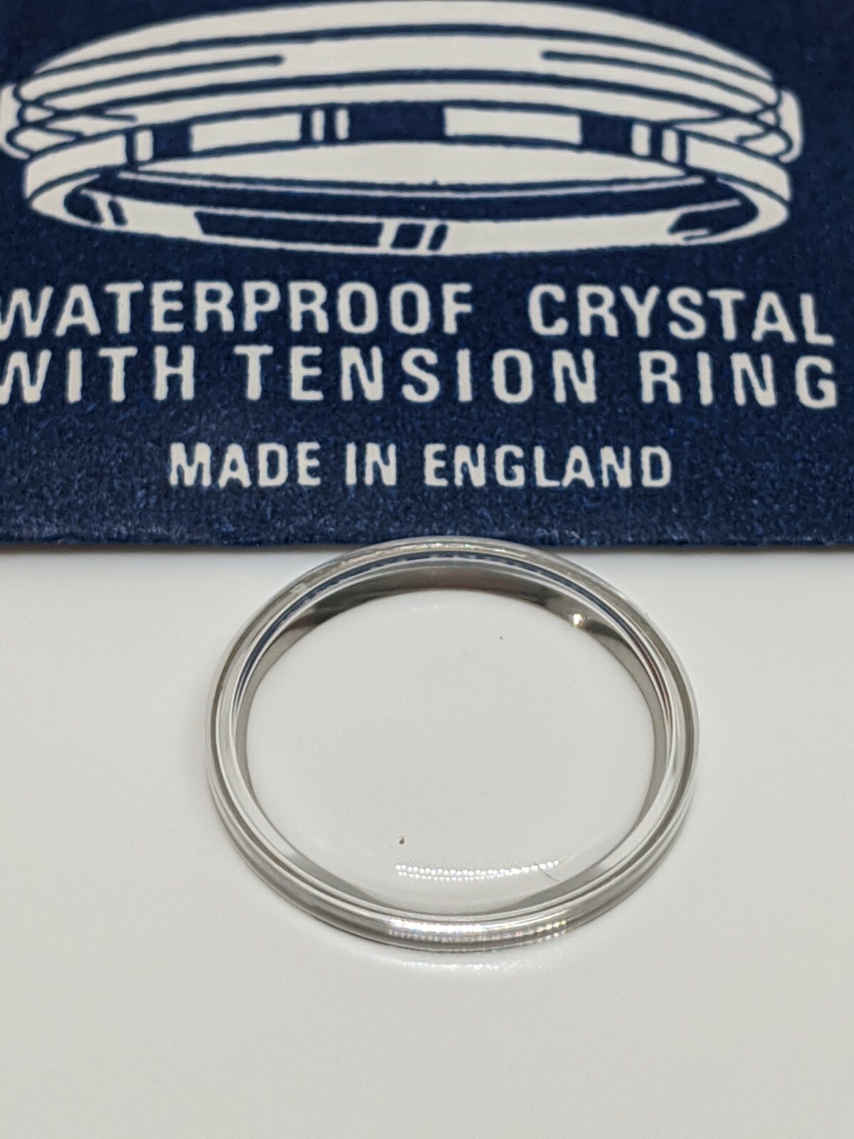 Watch crystal plastic with tension ring 27.0mm to 28.4mm Gilt or chrome 1 piece