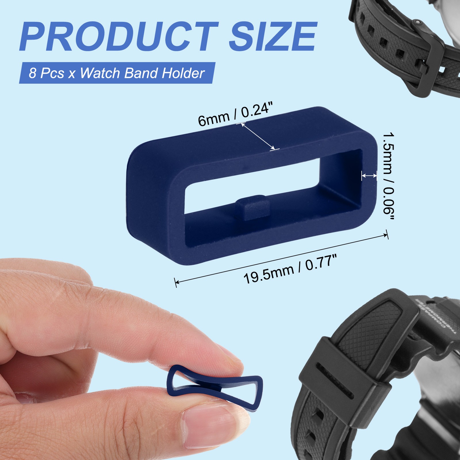 8 Pcs Watch Band Holder Loop, 16mm Universal Watch Replacement Band, Deep Blue
