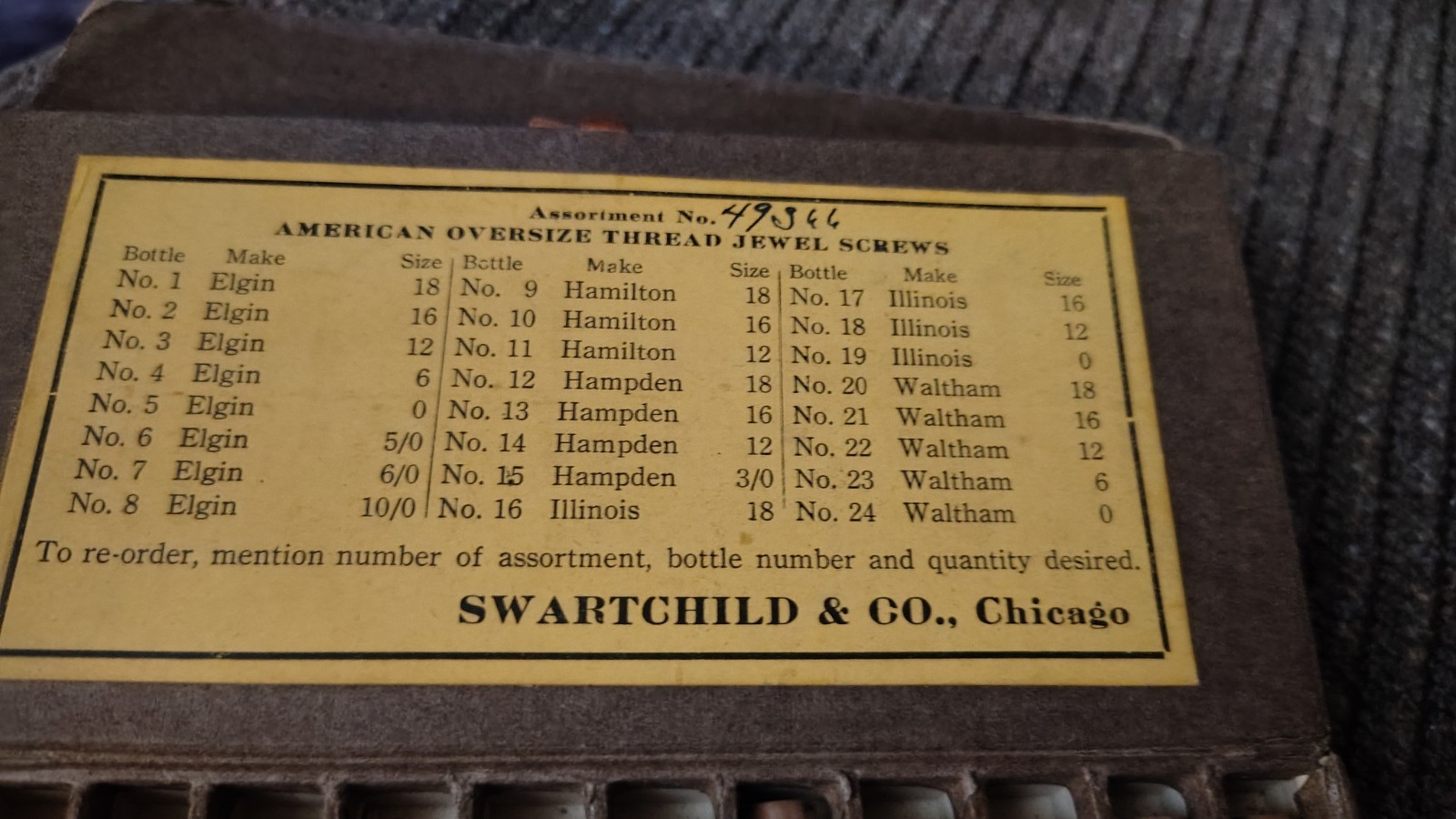 American “Swartchild” 12, 6 & 18 Size Pocket Watch Sleeve Assortment