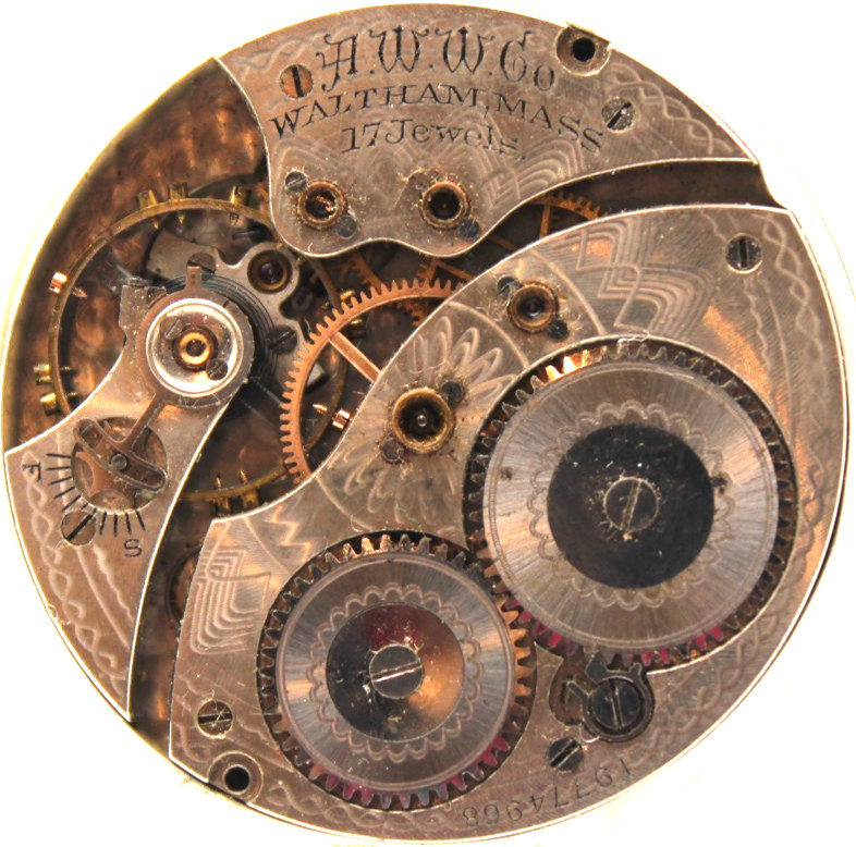 1914 WALTHAM POCKET WATCH MOVEMENT 19774968 GRADE: 225 12s 17j (QF)