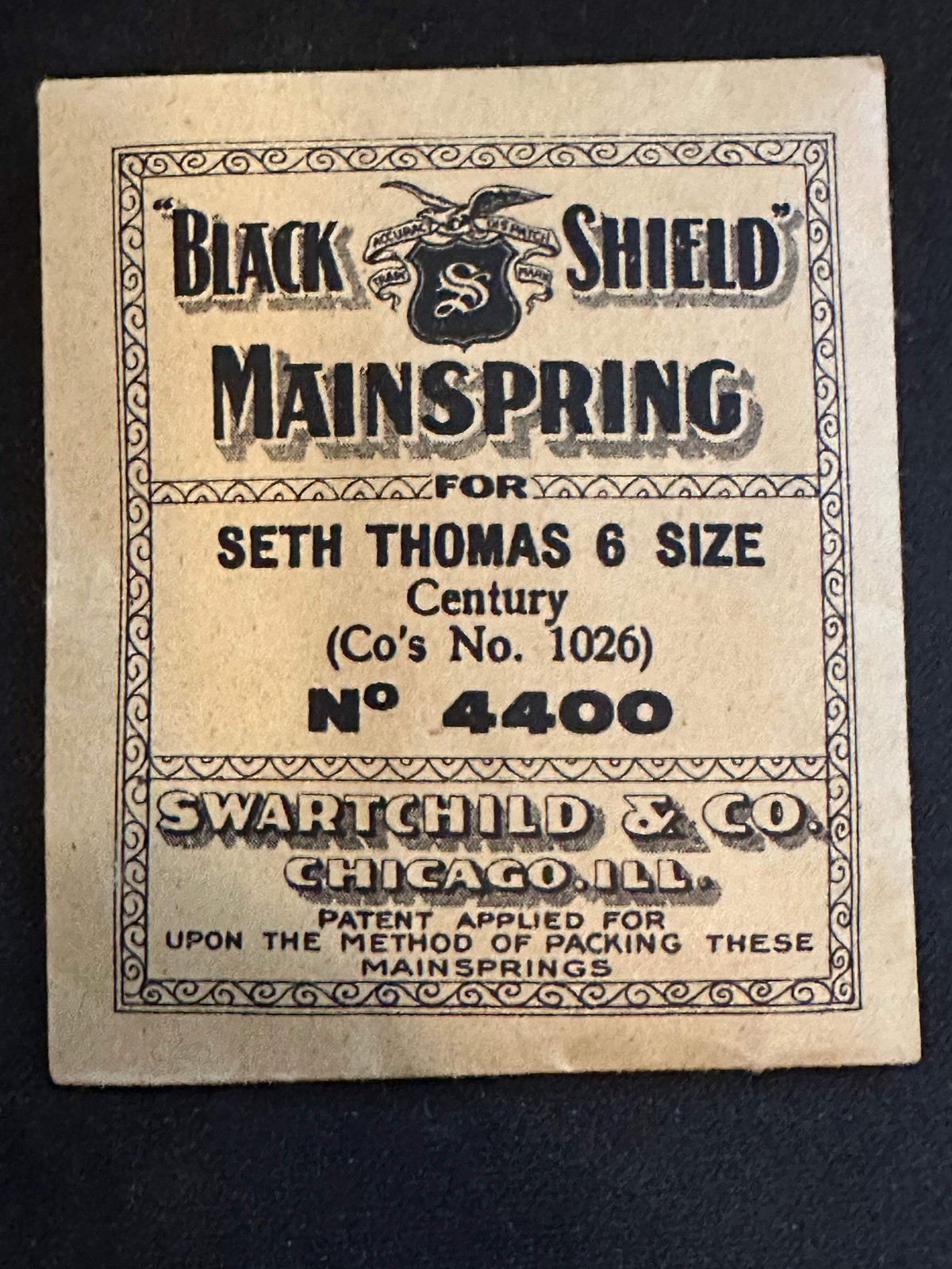 Swartchild Black Shield Mainspring for Seth Thomas 6s No. 1026 – Steel