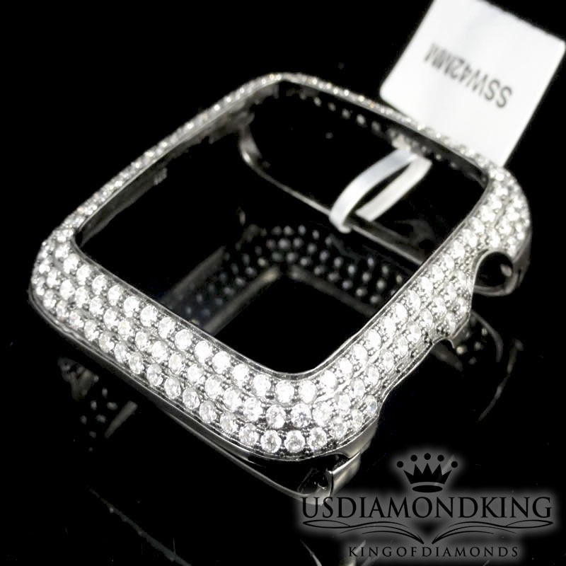 MENS APPLE SERIES # 1 BLACK ON STERLING SILVER WHITE LAB DIAMOND 42MM CUSTOM NEW