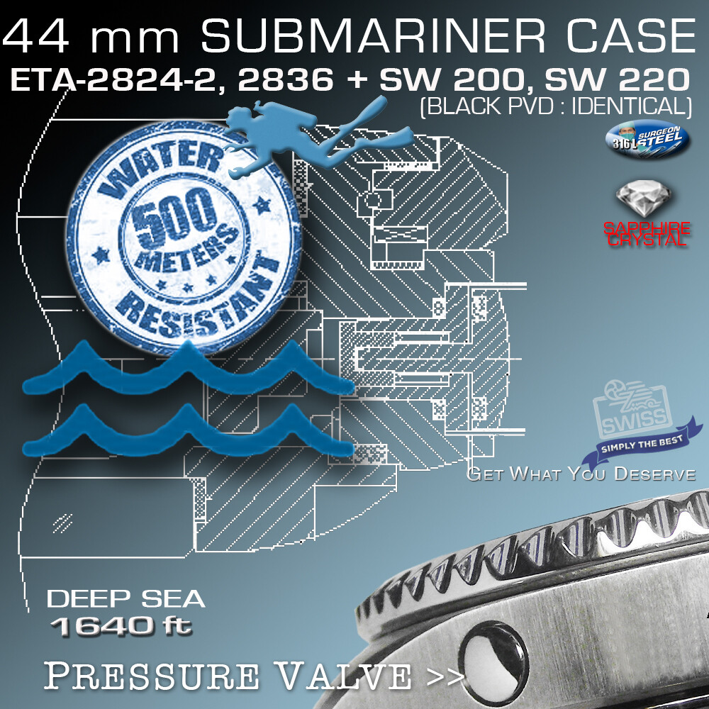 SET: CASE SUBMARINE 500M,1640 FT- CLASSY DIAL, for ETA 2824-2 or SW 200