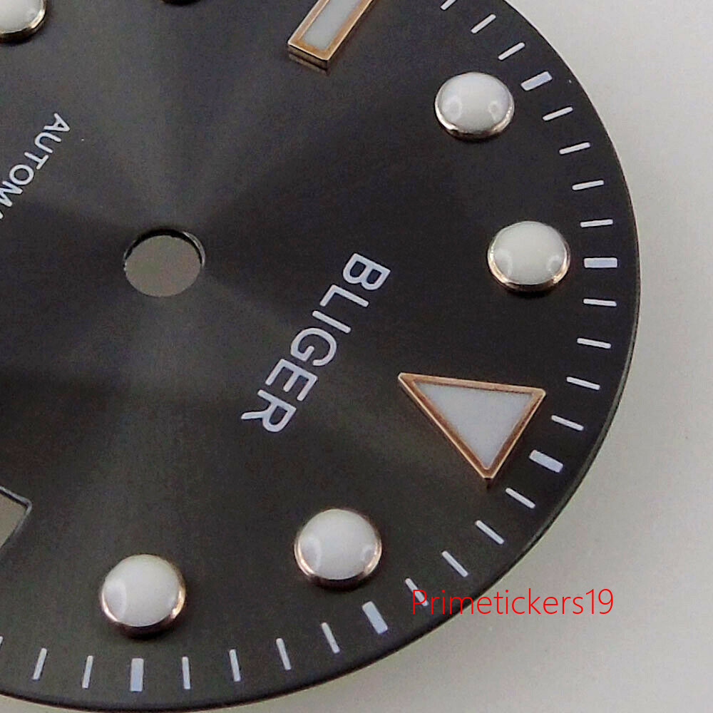 29mm Grey Watch Dial Blue Luminous Rose Gold Edge Fit NH35 NH36 Miyota82 ETA2824