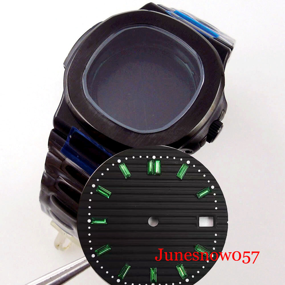 Square 40mm Black PVD Case With Watch Dial Fit NH35A NH36A NH34A Sapphire Glass