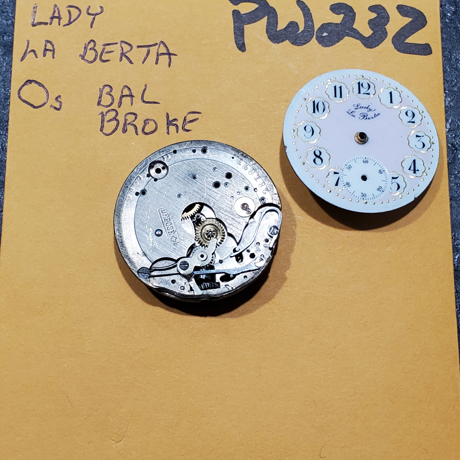 LADY LA BERTA 0s POCKET WATCH MOVEMENT PW232