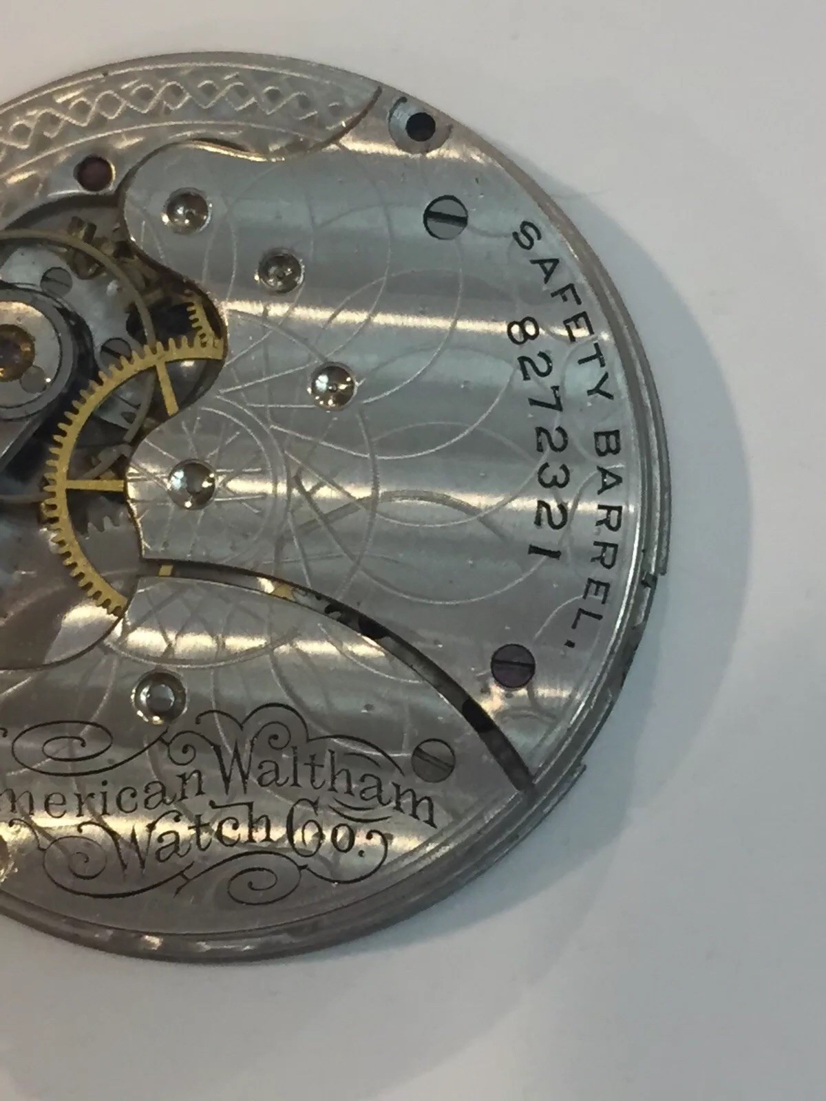 American Waltham Watch Co. Pocket Watch Movement Safety Barrel 8272321 – #HM106