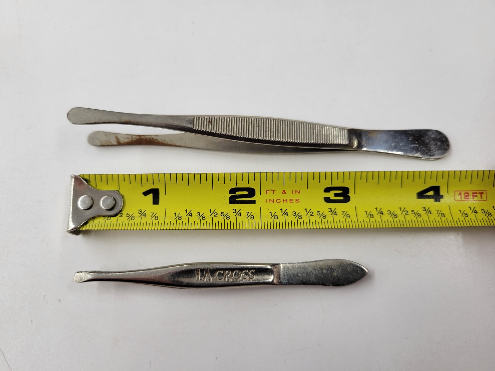 Vintage Lot Of Two Chrome Metal Tweezers. 1 Lacross 1 Unbranded