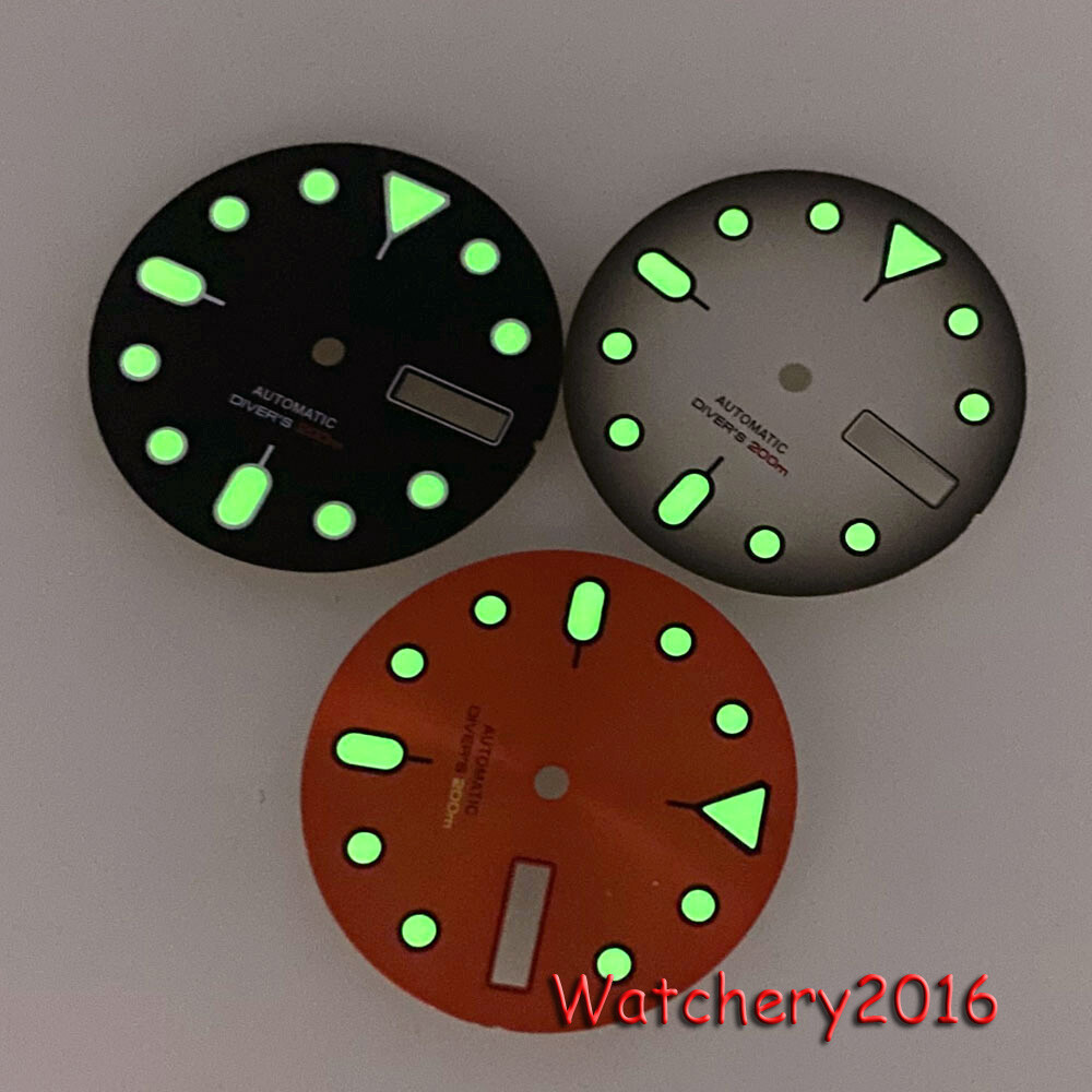 Tandorio 29mm Orange Black Watch Dial Fit NH36 NH36A Automatic Watch Parts Men