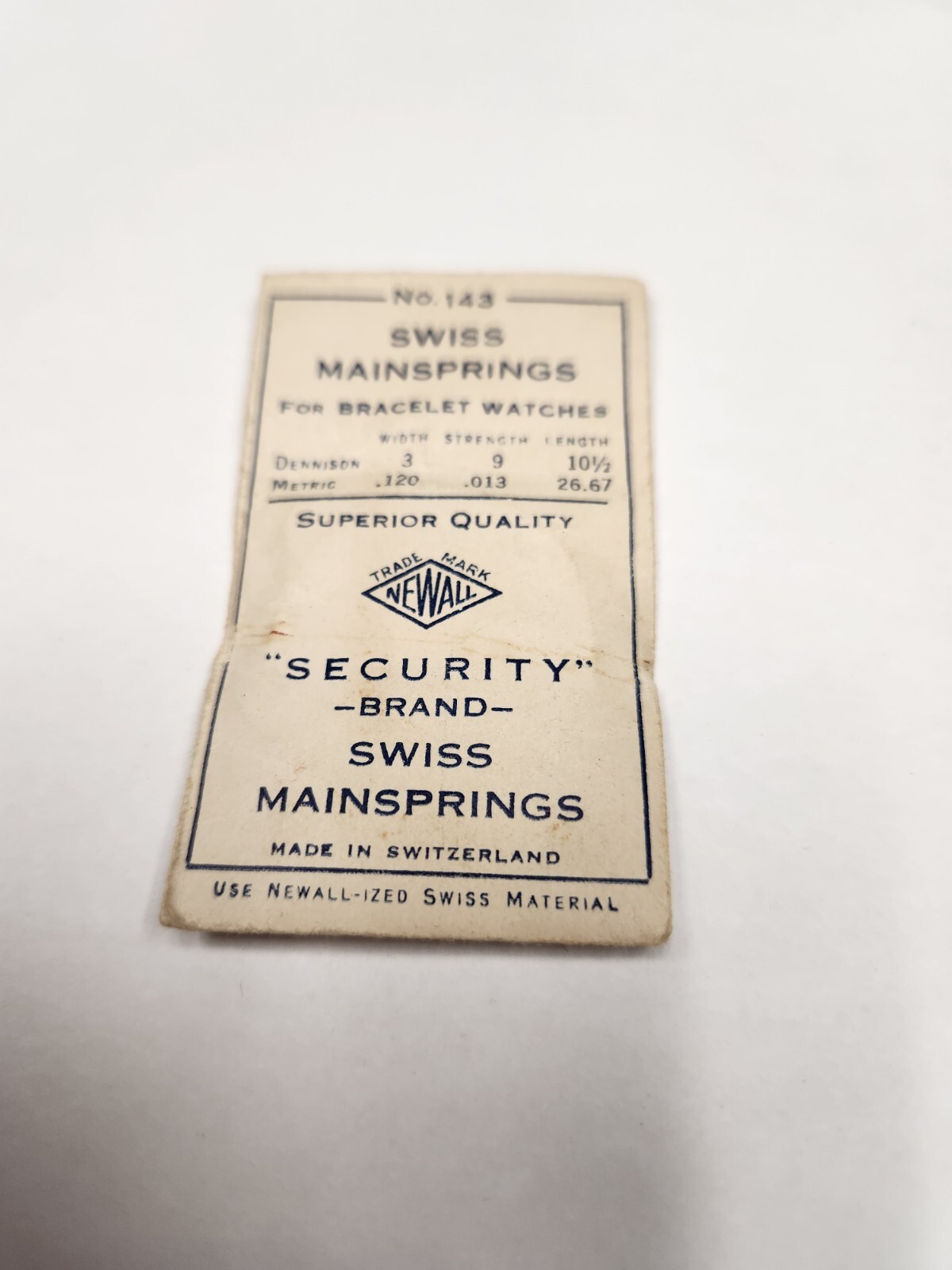 Newall Security Swiss Mainspring No. #143 for Bracelet Watches, .120 .013 26.67