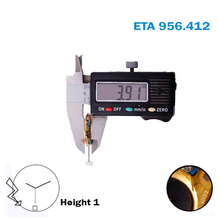 ETA 956.412 Swiss Made Quartz Movement-Gray Date Disk At 6- 3 Hands- Height :1.