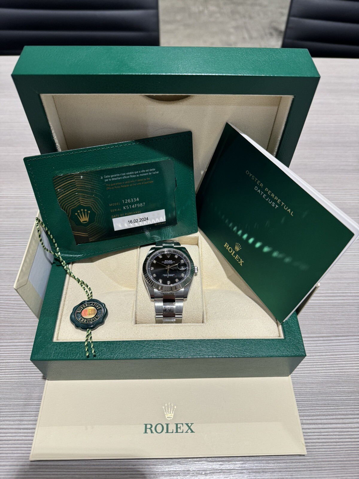 Rolex 41mm Datejust Black Diamond Dial With 18 Carat Gold Fluted Bezel. Unworn!!
