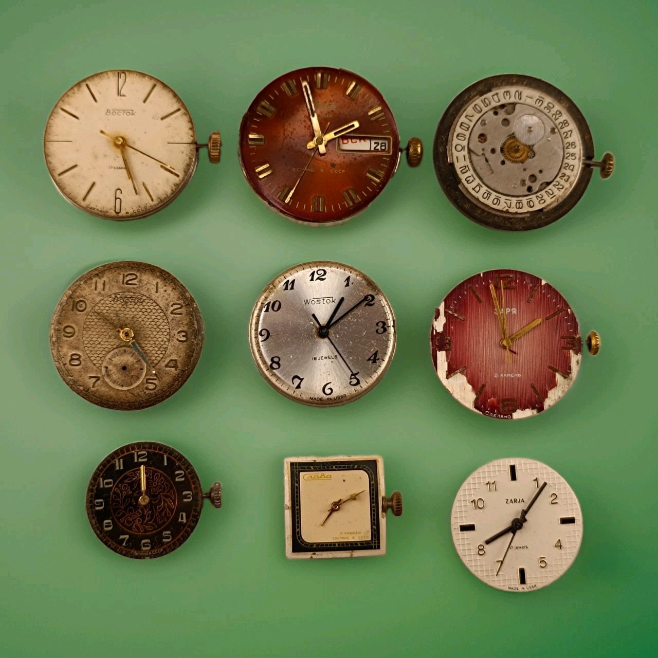 9 Vintage Soviet Mechanical Watch Movements Mixed Lot USSR For Parts Repair
