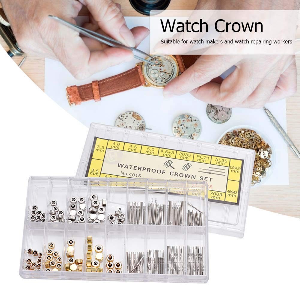 Watch Crown and Stem Set, Stainless Steel Watch Crown Spring Spare Parts Assorte