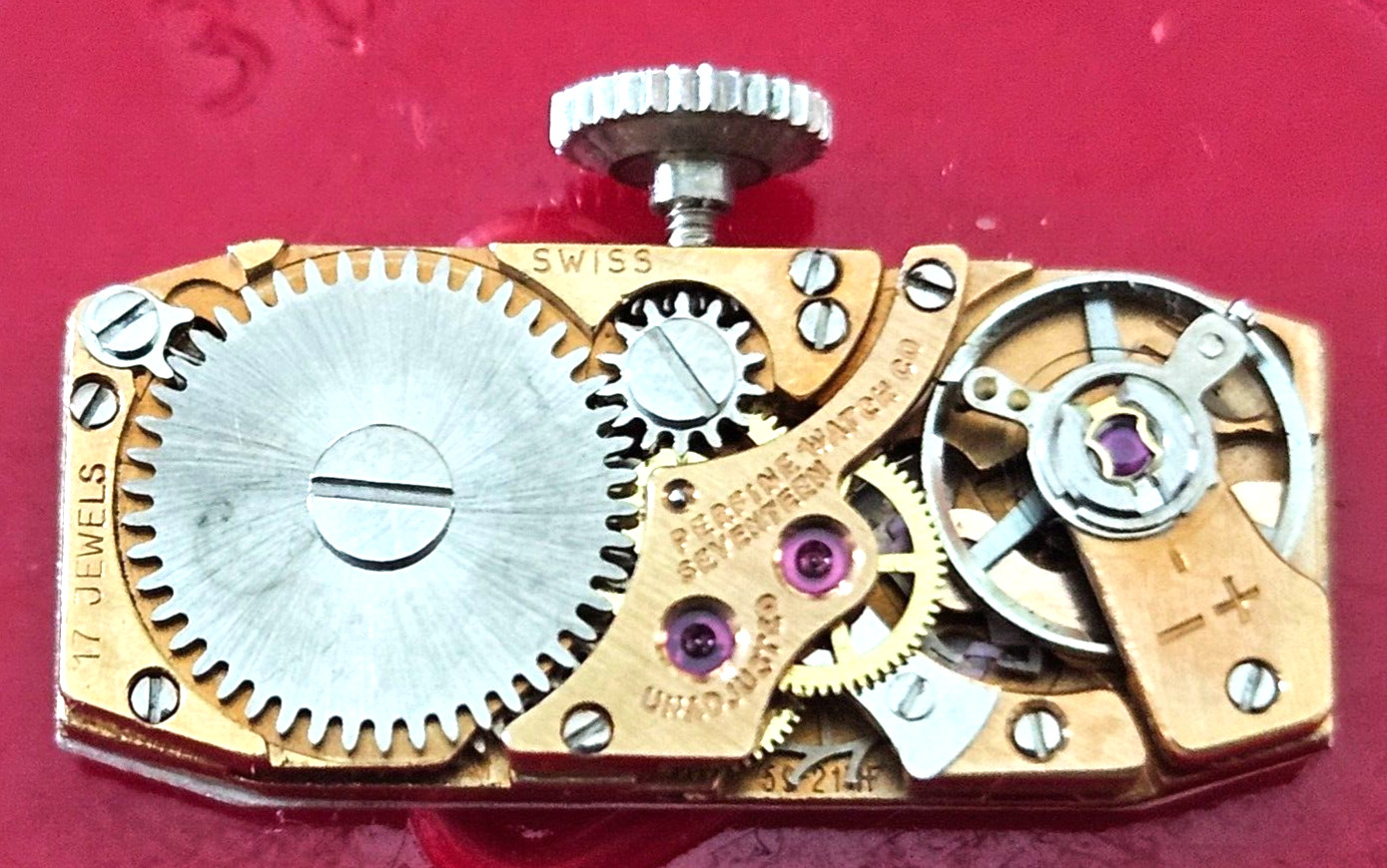 VINTAGE~PERFINE GENEVA~17J SWISS WATCH MOVEMENT (RUNNING)