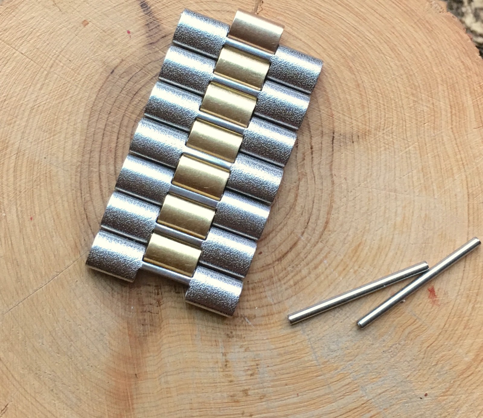 7 rare shaped steel & gold 3-row NSA band links for vintage watch NSA bracelet