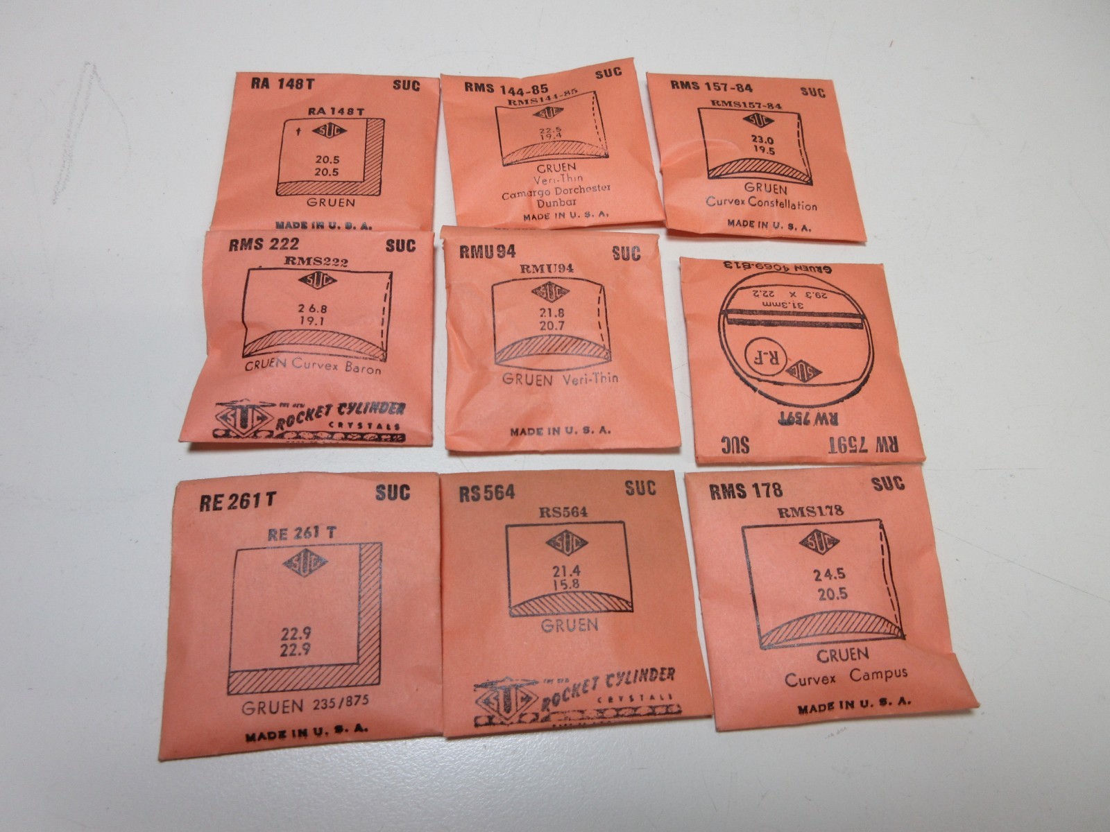 LOT OF SUC FOR GRUEN MENS WATCH CRYSTALS WATCHMAKER REPLACEMENT PARTS #26