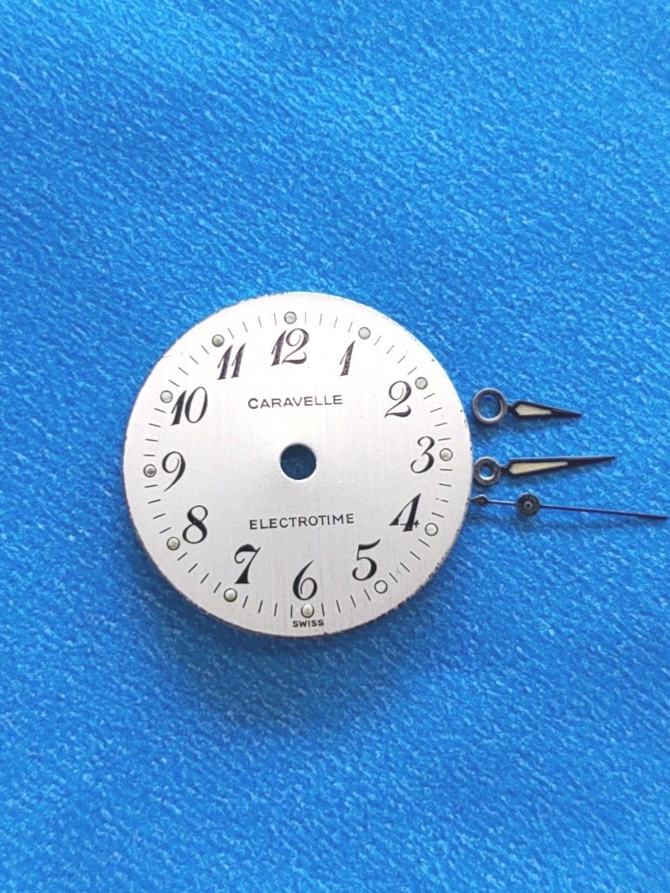 Caravelle Electrotime 6UDC 17mm Watch Dial and Hands. Brushed Silver. Eta 9200