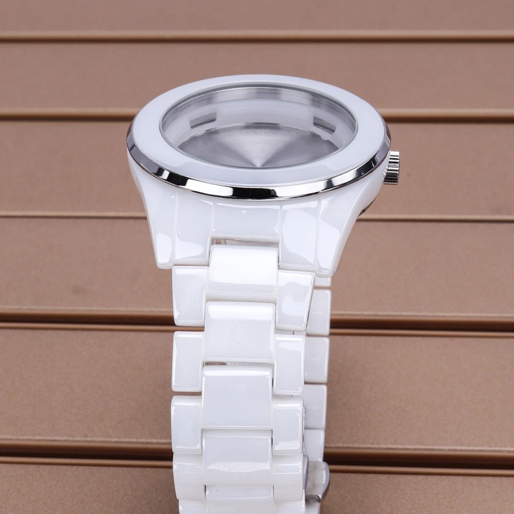 39mm Watch Case Ceramic Steel Back Cover Crown For 1L45 515 Quartz Movement