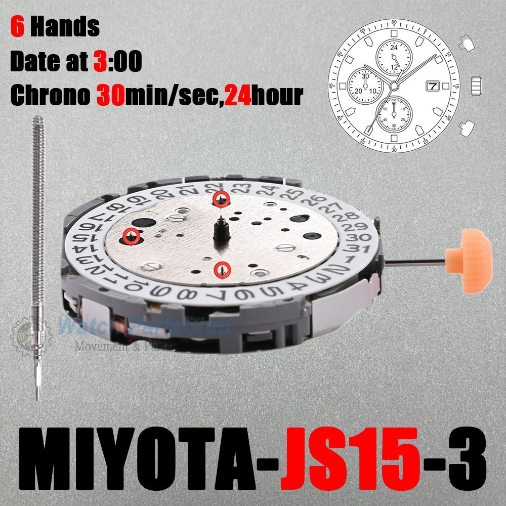 Genuine Miyota JS15 Movement Japan 3 Hands, Date at 3-Watch Replacement parts