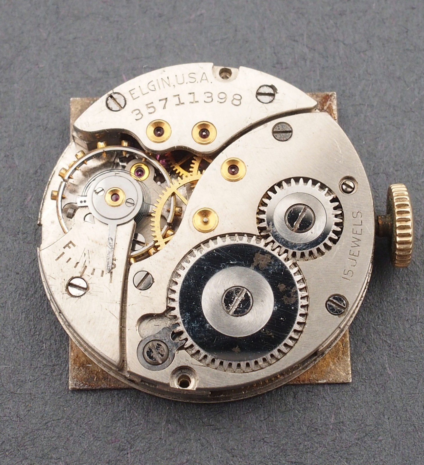 Elgin 15J 8/0s Grade 519 Watch Movement & Dial for Parts or Repair #F459