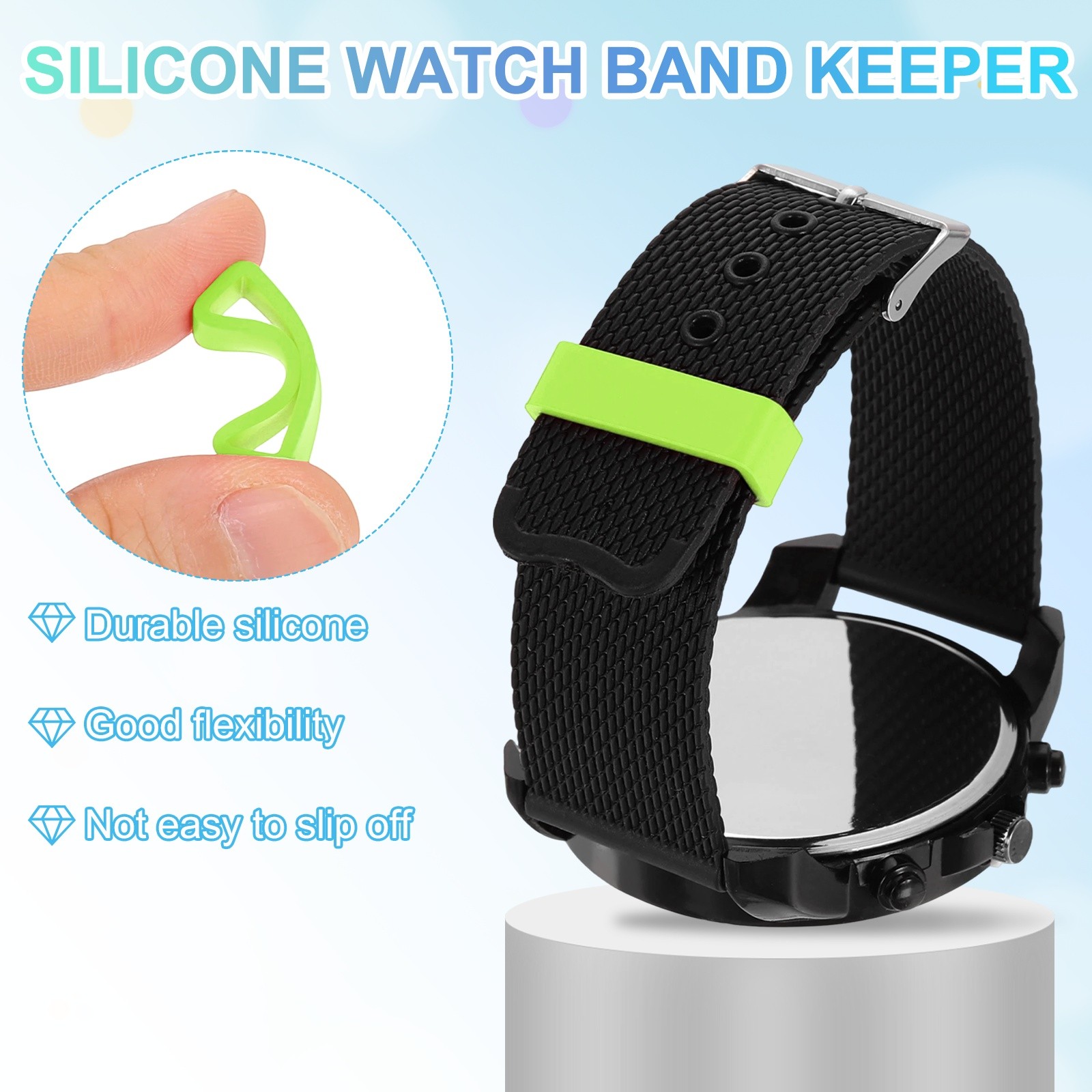 6pcs 14mm Green Watch Band Loop Silicone Watch Strap Retainer Loop for Watch