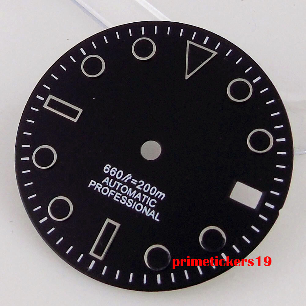 28.5mm Black/White/Green Sterile Watch Dial Face Hands Date Window Fit NH35 Movt