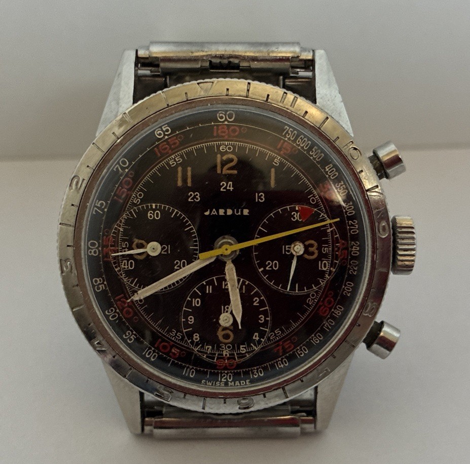COLLECTOR ALERT! Ultra Rare 1939 Jardur Bezelmeter 960 MILITARY WWII Chronograph