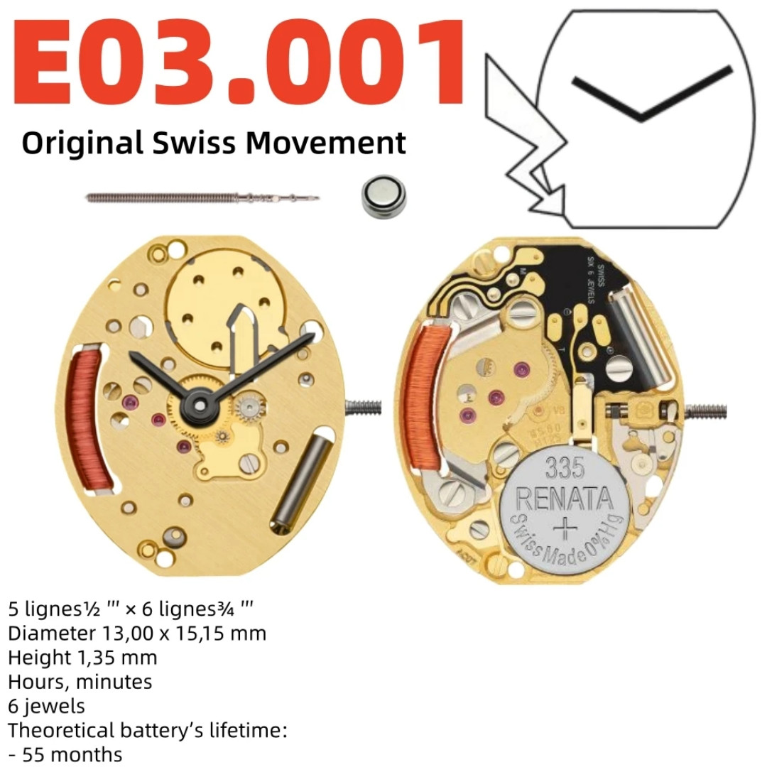 Genuine Swiss ETA E03.001 Quartz Watch Movement E03 001 2-Hand Repair Part