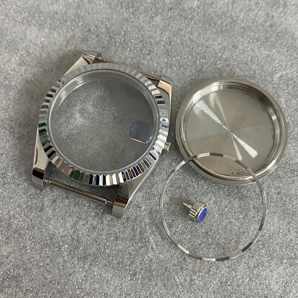 36MM Sapphire Glass Date 316L Solid Watch Case Fluted Bezel For NH35/36 ETA2836