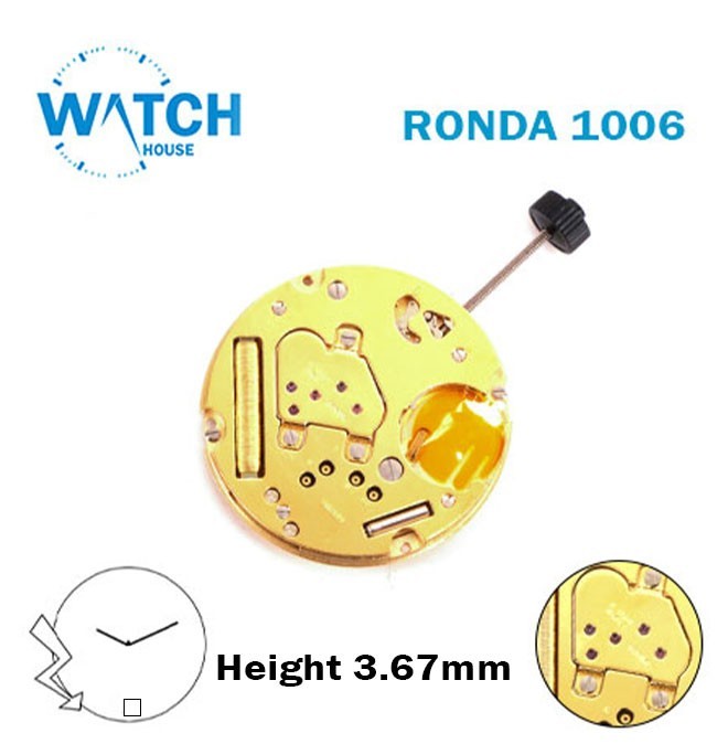 RONDA 1006 Swiss Quartz Watch Movement-H:3.67MM- Pink Disk At 6-2 Hands.