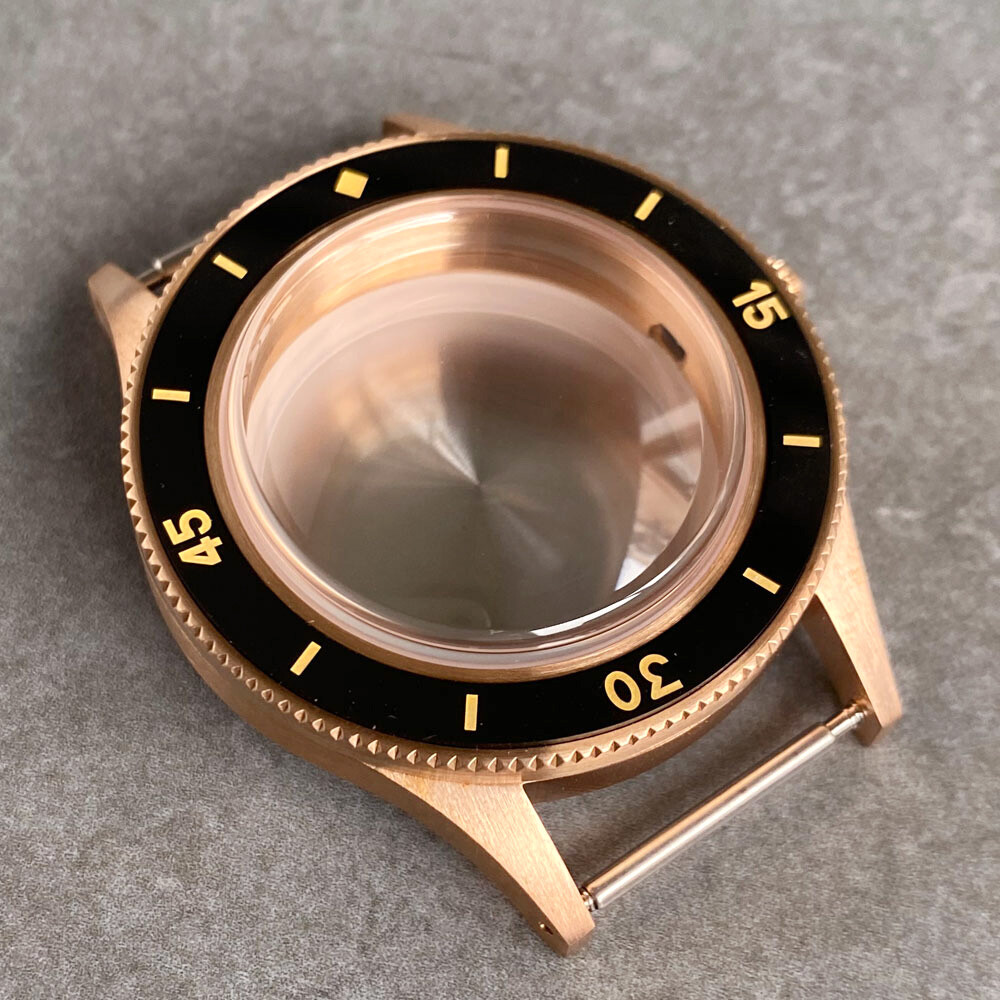 40mm Retro Cusn8 Bronze Watch Case Luminous Ceramic Bezel fit NH35 ETA2824 Move