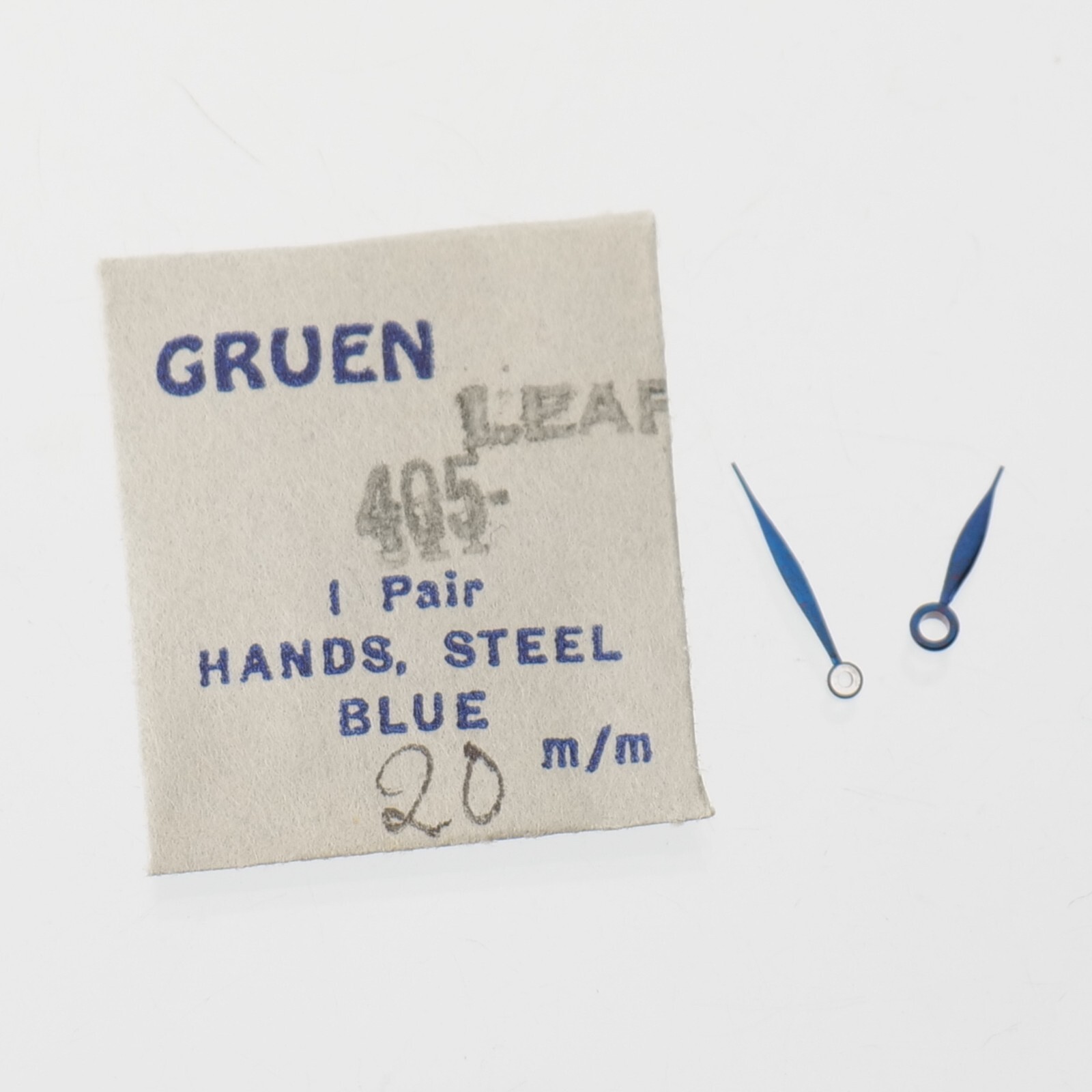 Set Of NOS Gruen 311 Blue Leaf 20mm Watch Hands Set M84 Minute Hour (C6D13)