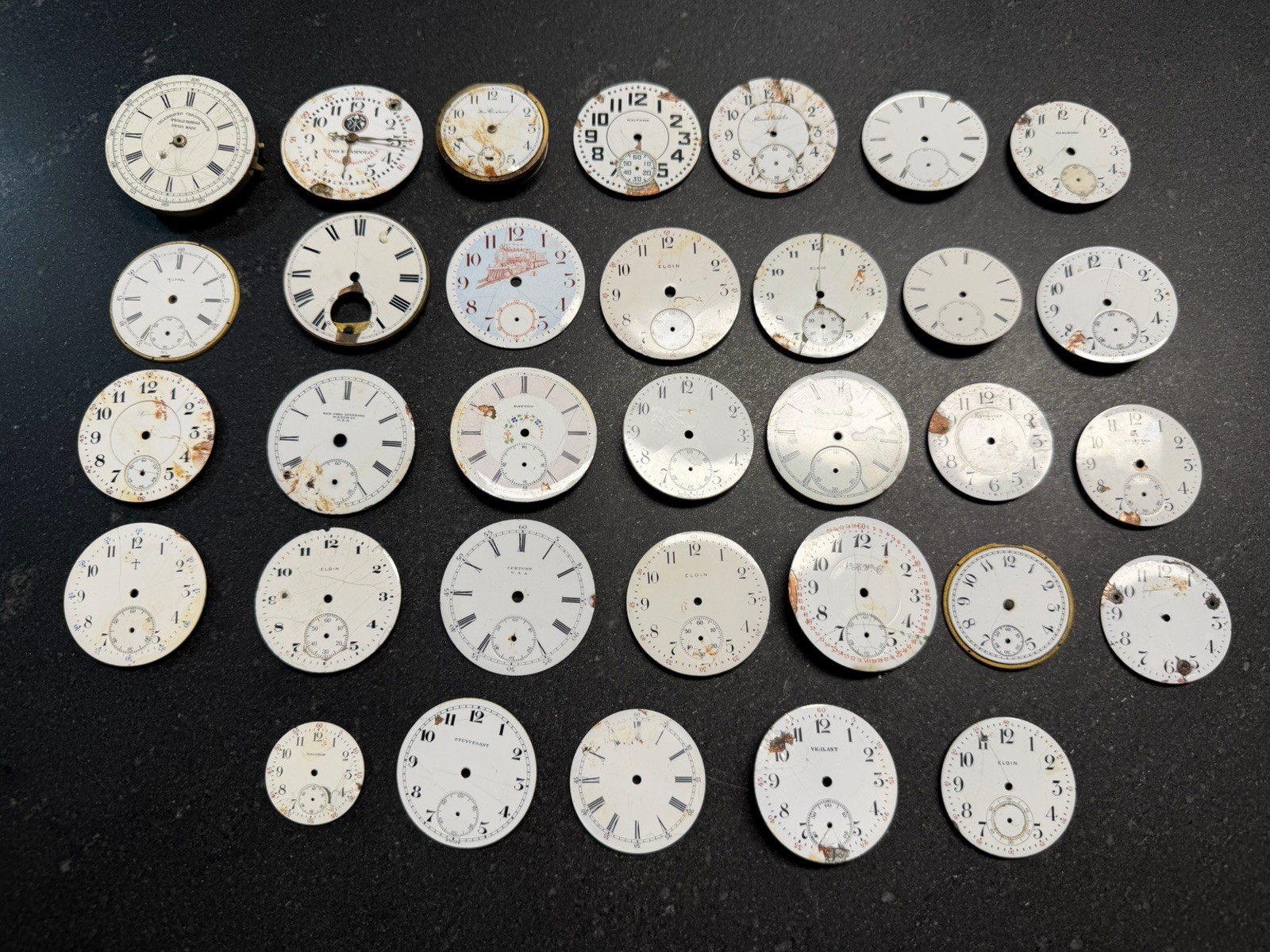 Porcelain Watch Dial Lot 33 Pocket Watch Faces Elgin Waltham Parts Repair Art