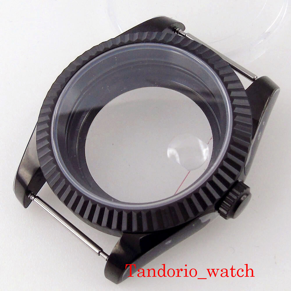 Fit NH35 NH36 ETA 2824 36/39MM Black PVD Fluted Bezel Sapphire Glass Watch Case