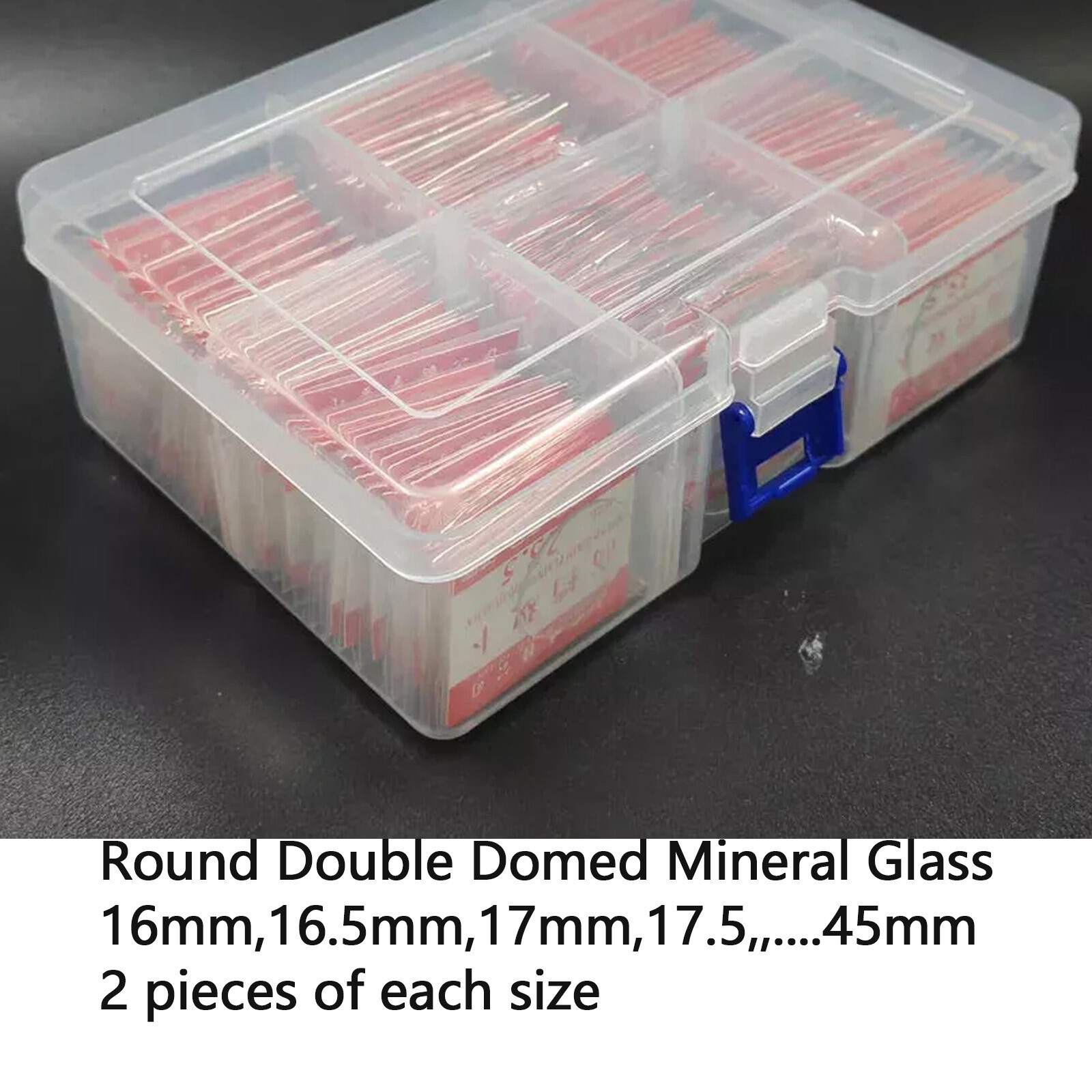 118pcs/lot Assort Size 16mm~45mm Flat Double Mineral Watch Glass.