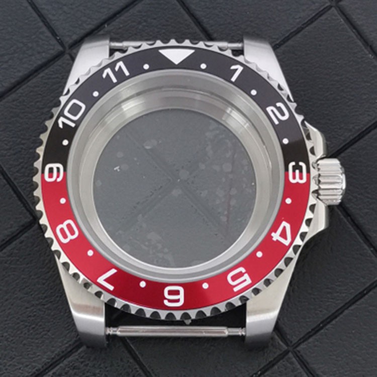 Stainless Steel Watch Case Flat Sapphire Glass Case Shell For NH34 GMT Movement