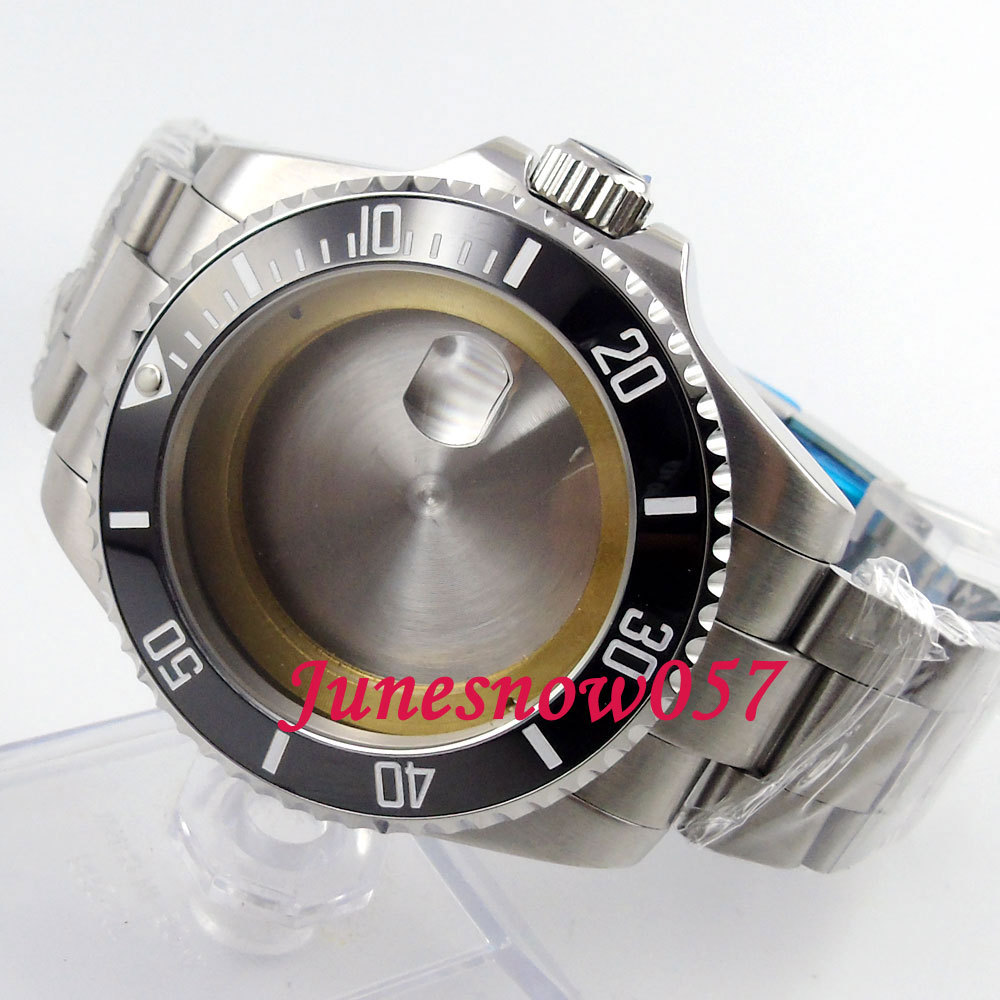 Fit ETA 2836 MIYOTA 8215 SUB 43mm Sapphire Glass Watch Case Brushed Bracelet