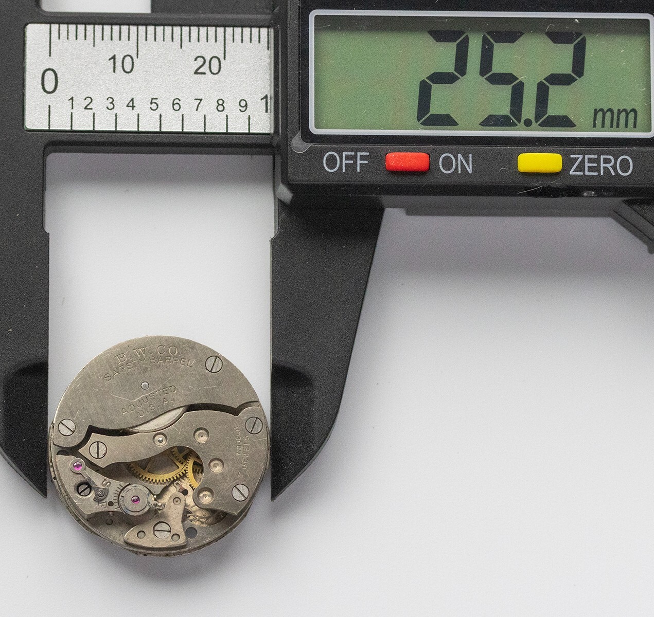 B.W. Co. Watch Movement Safety Barrel Model B 7 Jewels USA Parts Repair