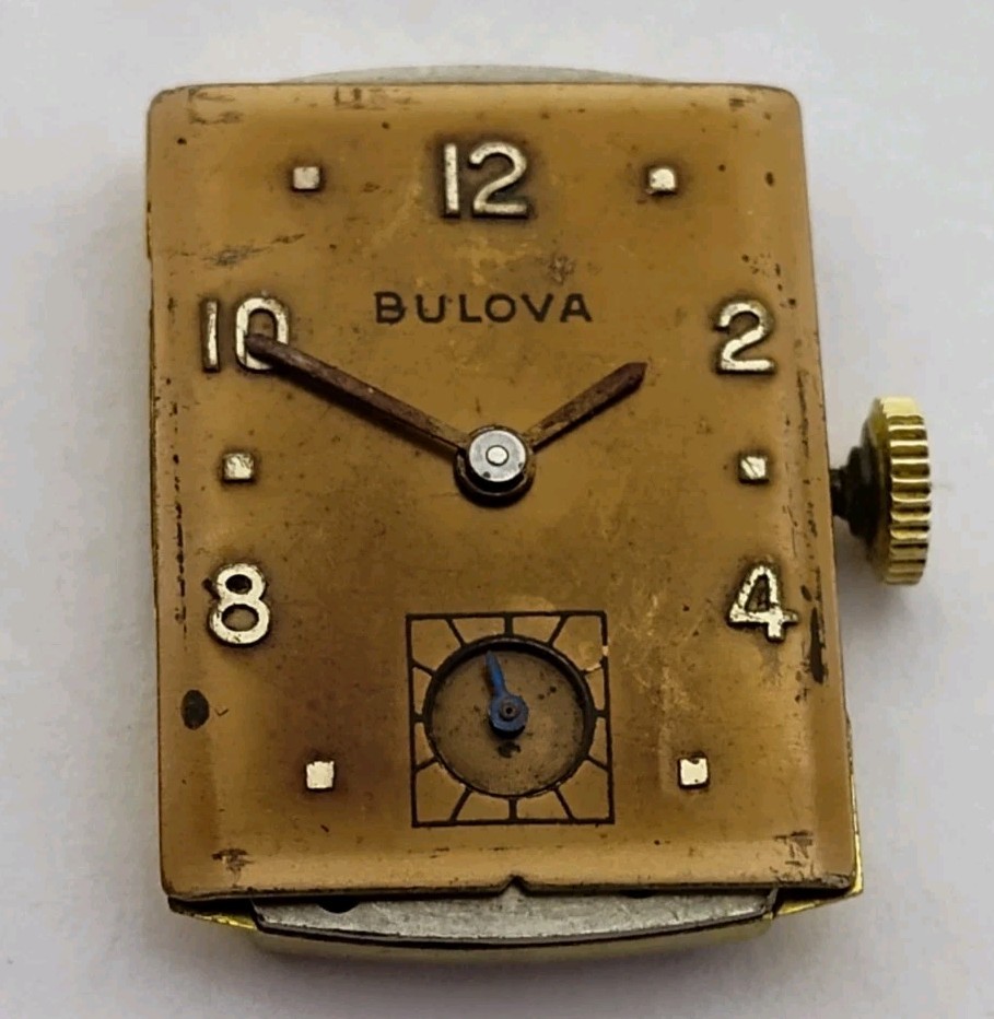 1949 Bulova 7AK 21J Manual Wind Watch Movement Hands Dial Signed Crown Running