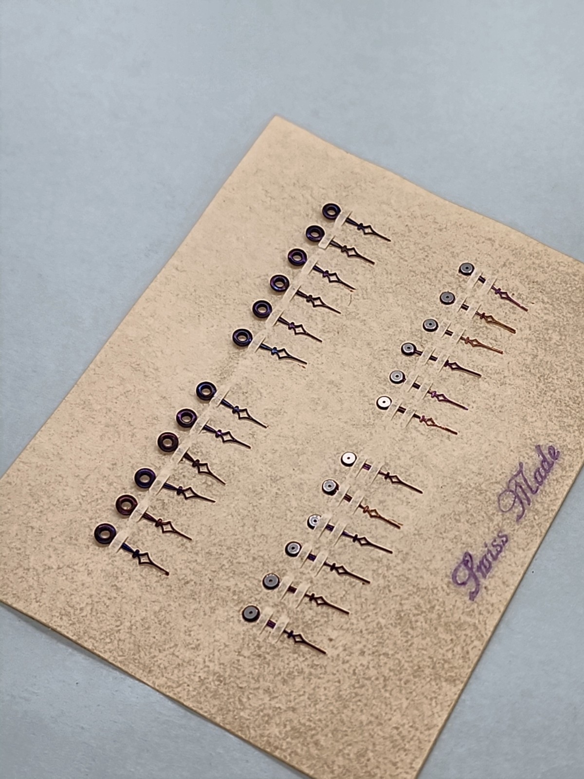1 Card (12 Sets) Of NOS Swiss Plum Cathedral Hr/Min Hands With 130/40 Hole Sizes