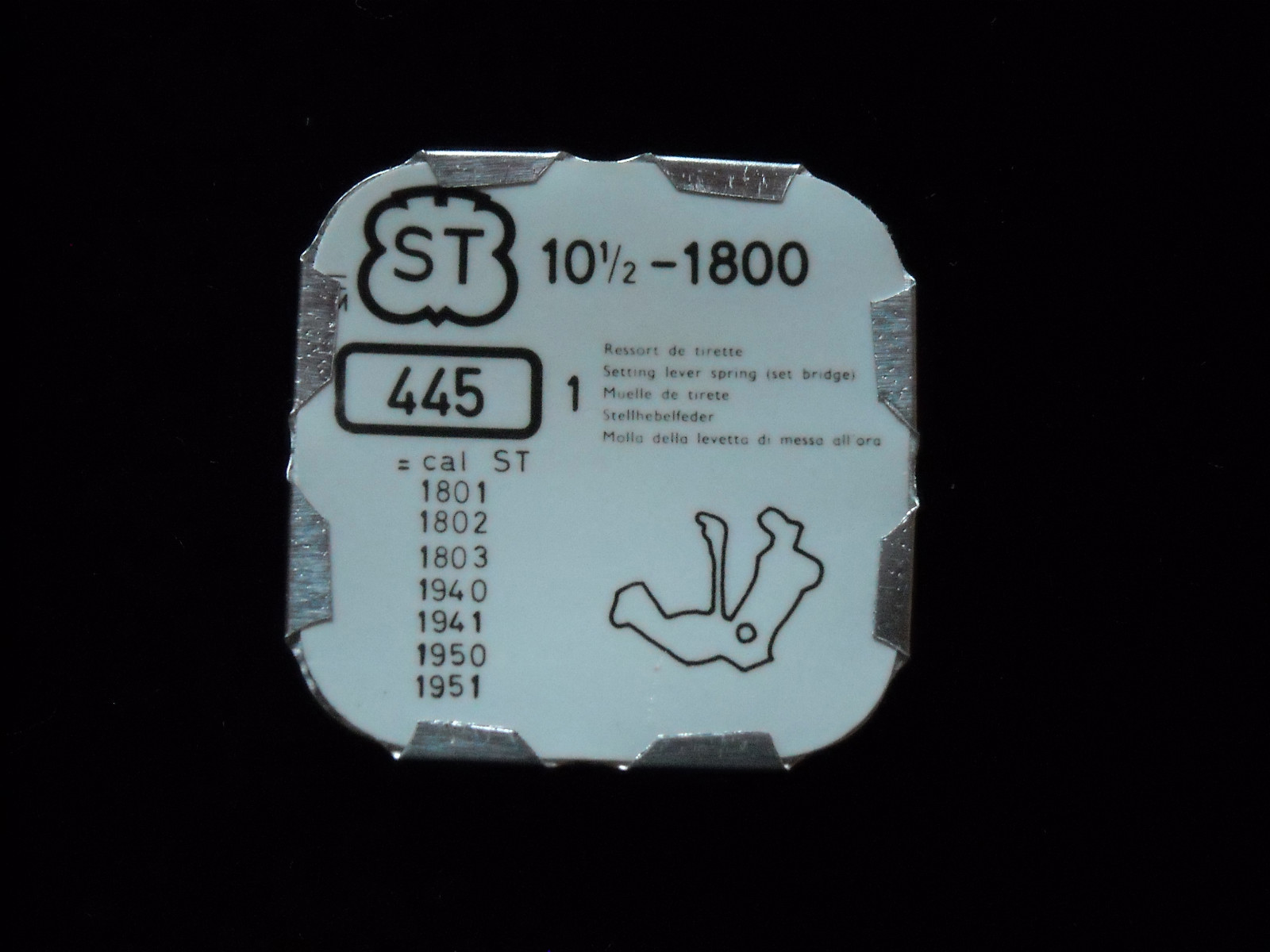 ST Setting Lever Spring # 445 10.5, cal 1800,01,02,03, 1940,41,50,51 NOS 1$ ship
