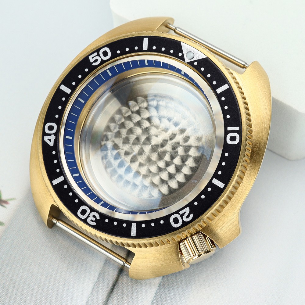 44mm Golden Diver Watch Case Modify turtle Mod Sapphire For Seiko NH35 Movement