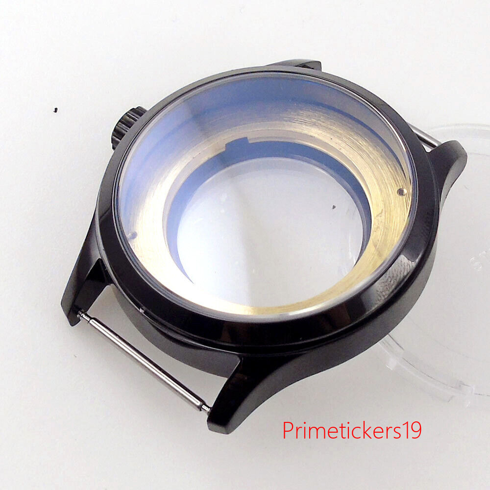 Black PVD 42mm Watch Case Fit Miyota82 Series DG2813 3804 ETA2836 Glass Caseback