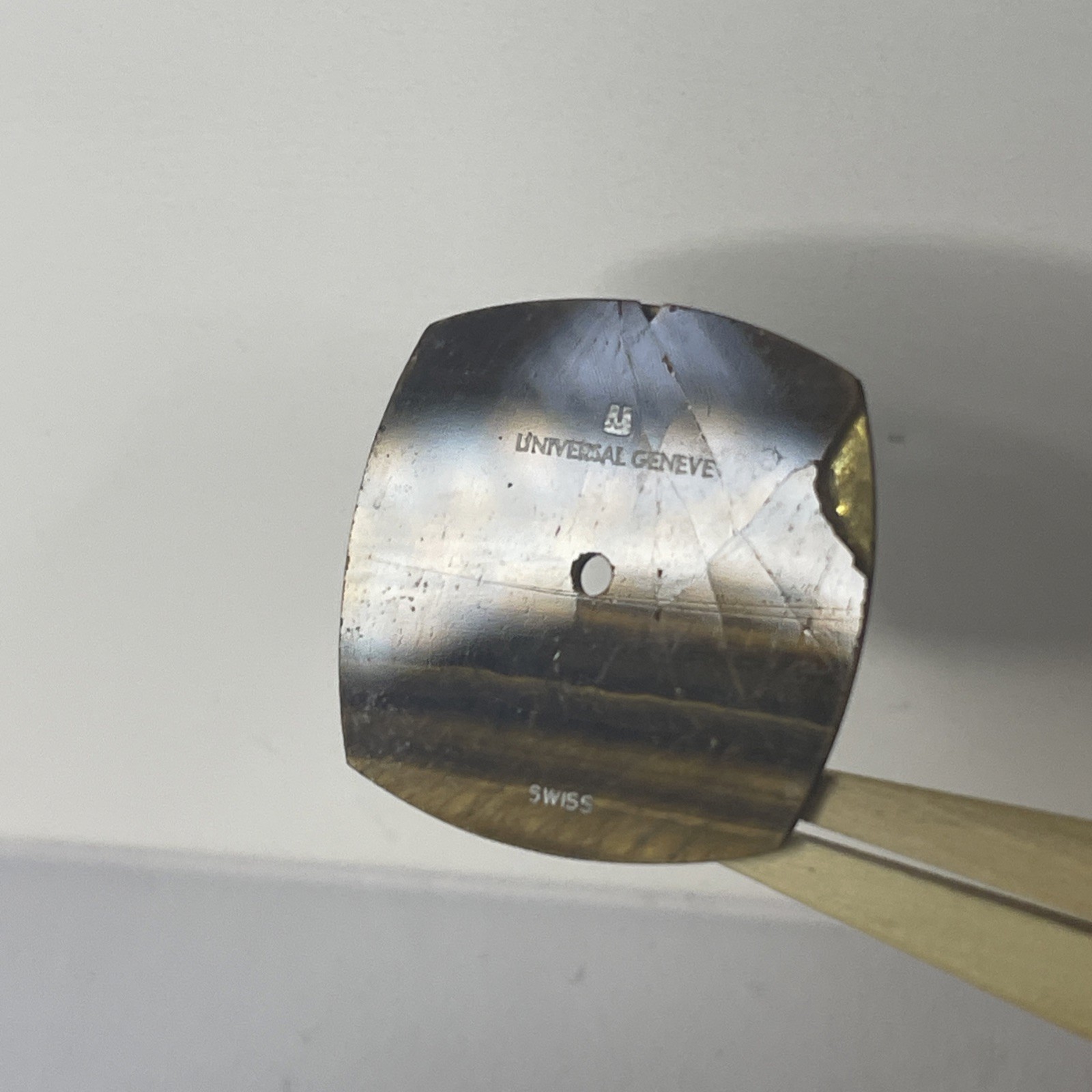 Rare Vintage Universal Geneve Square Tiger Eye Dial Cracked 20.2mm