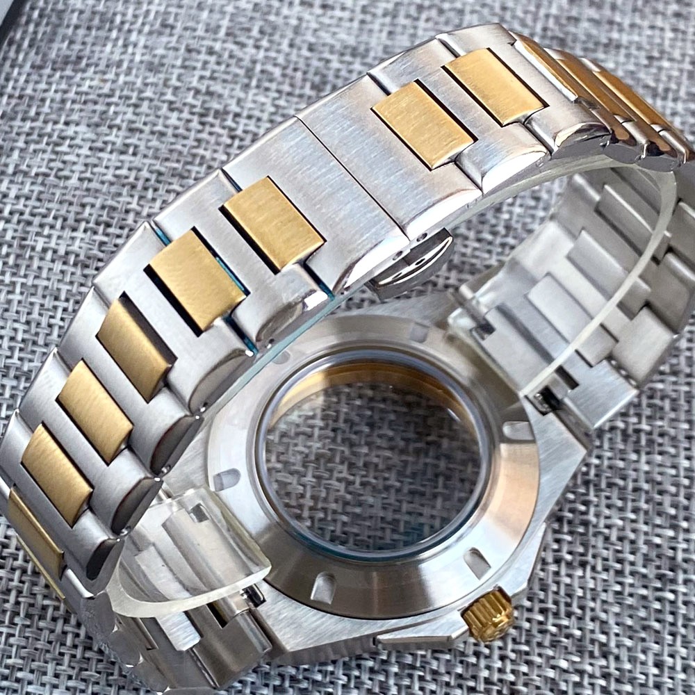 Two Tone Gold 40mm Sapphire 200M Dive Watch Case Fit NH35 PT5000 Glass Back