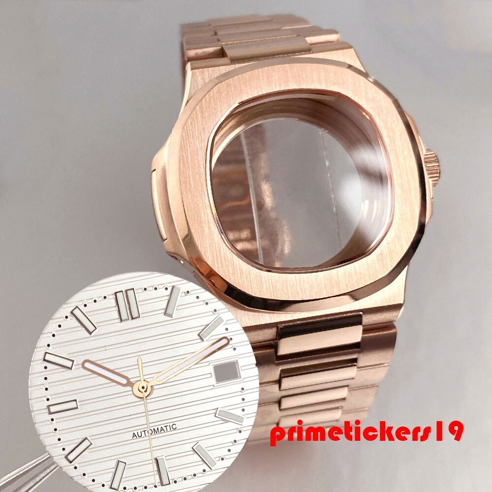 Rose Gold Square Watch Case+Band+Dial Set Fit NH35 NH36 NH38 Sapphire Mod Parts