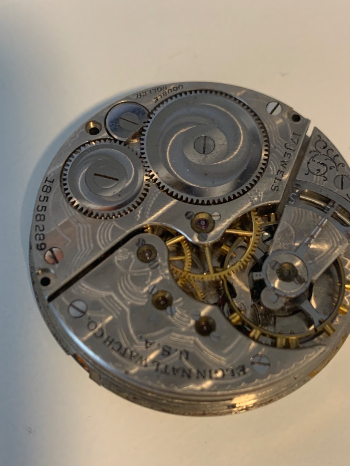 1915 Elgin Grade 386 16s Hunting Pocket Watch Model 6 Movement