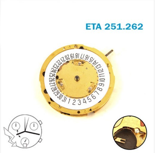 ETA Swiss Movement 251.262- Chronograph-White Date Disk At 6- 6 Hands-27 Jewels.